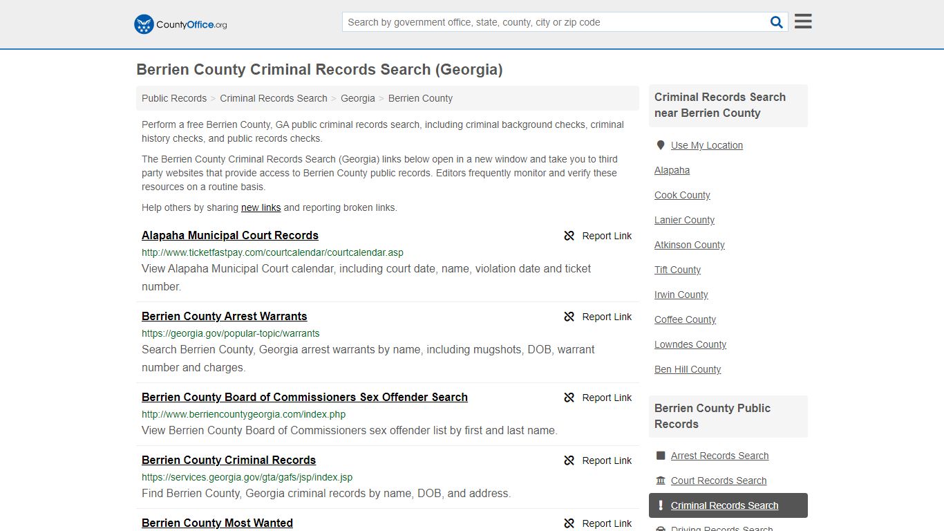 Criminal Records Search - Berrien County, GA (Arrests ...
