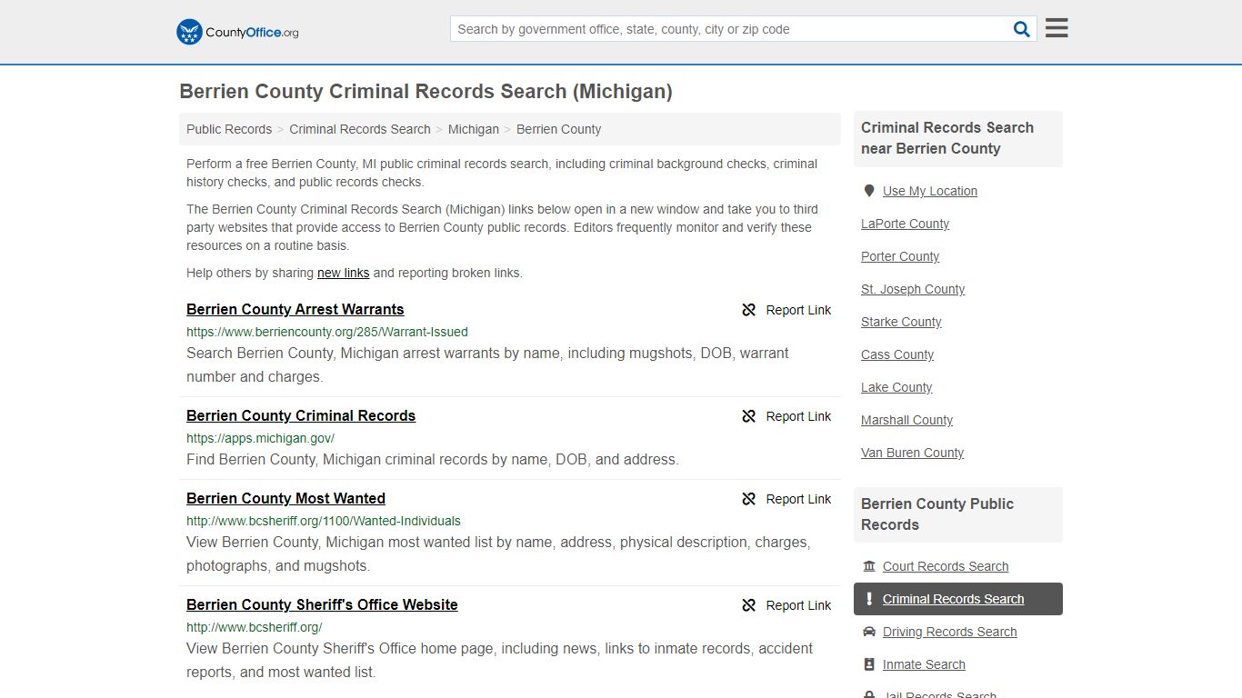 Criminal Records Search - Berrien County, MI (Arrests ...